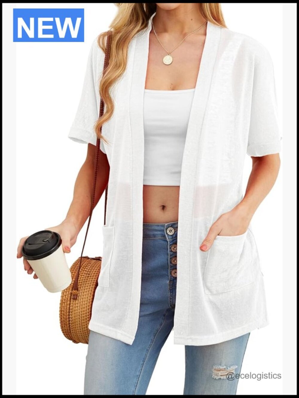 Lightweight Sheer Knit Cardigan with Pockets Summer Cover Up
